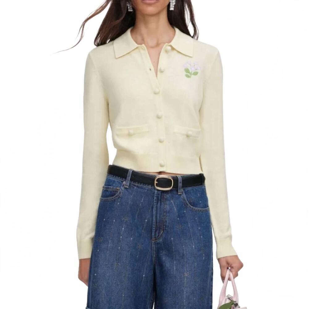 NEW SELF-PORTRAIT flower embroidered knit cardigan in yellow